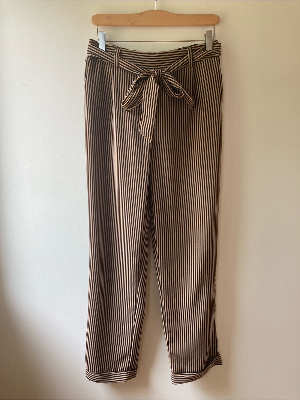 Dex Brown and Black Pin Striped Tie-Waist Trouser Pant